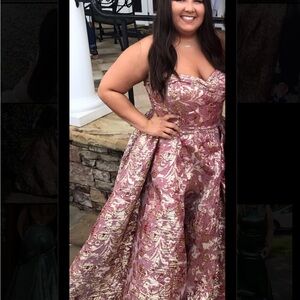 Mac Duggal Elegant Pink and Gold Brocade Evening Gown